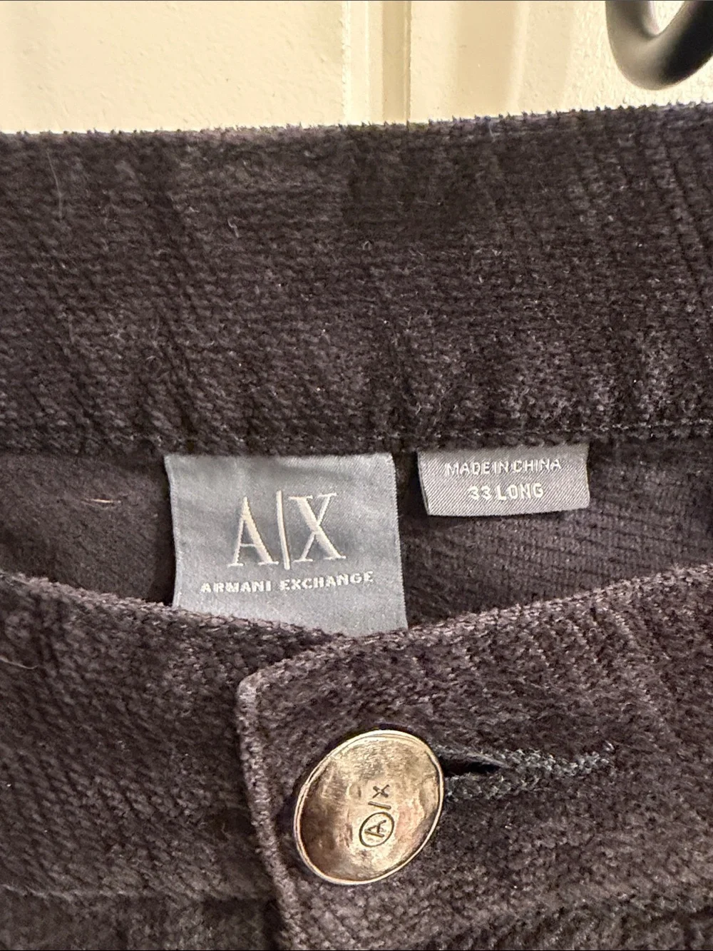Armani Exchange Black Corduroy Straight-Leg Pants